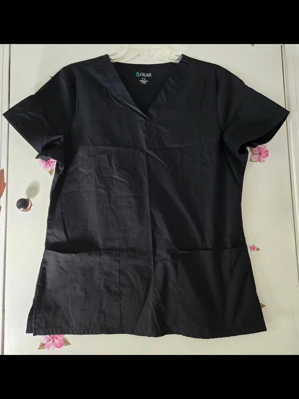 RX Gear Stretch Solid Black Women's Scrub Top Size Medium